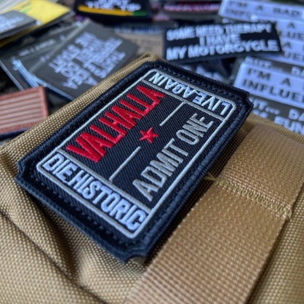 Embroidered Patch Valhalla Admit One, Live Again - Hook & Loop Patch